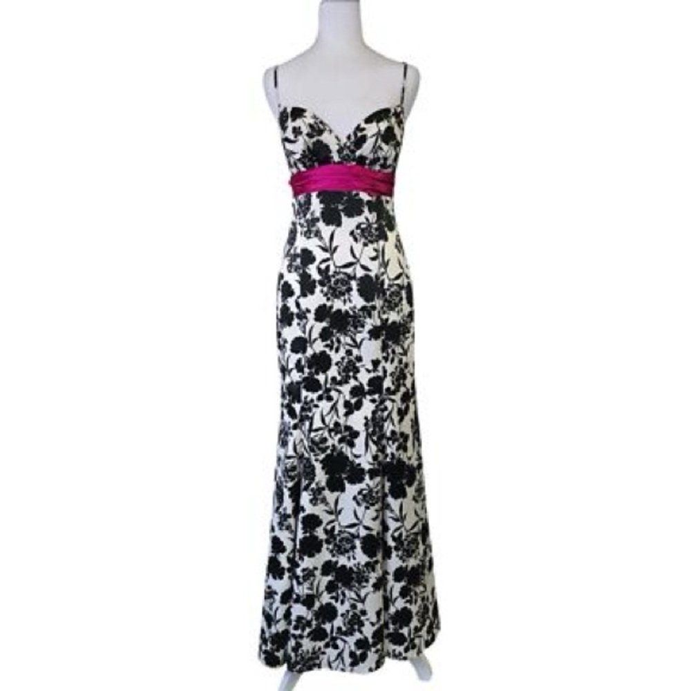 Betsy & Adam Black and White Floral Dress with Pink Accent
